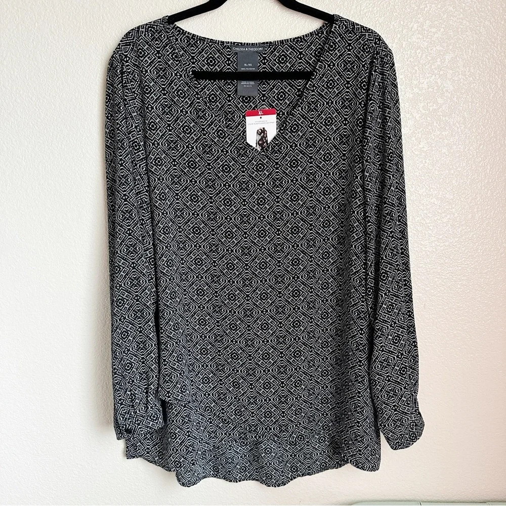 Chelsea & Theodore Geometric Print Blouse Sz XL‎ NEW - Picture 6 of 8